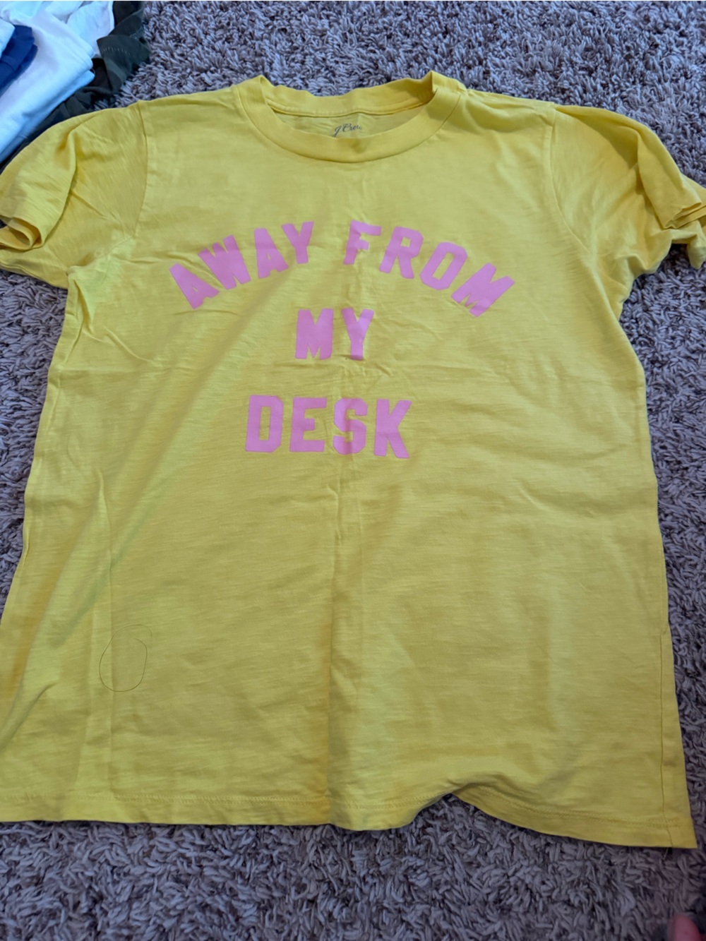 J. Crew Yellow T-Shirt with Pink 'Away From My Desk' Graphic